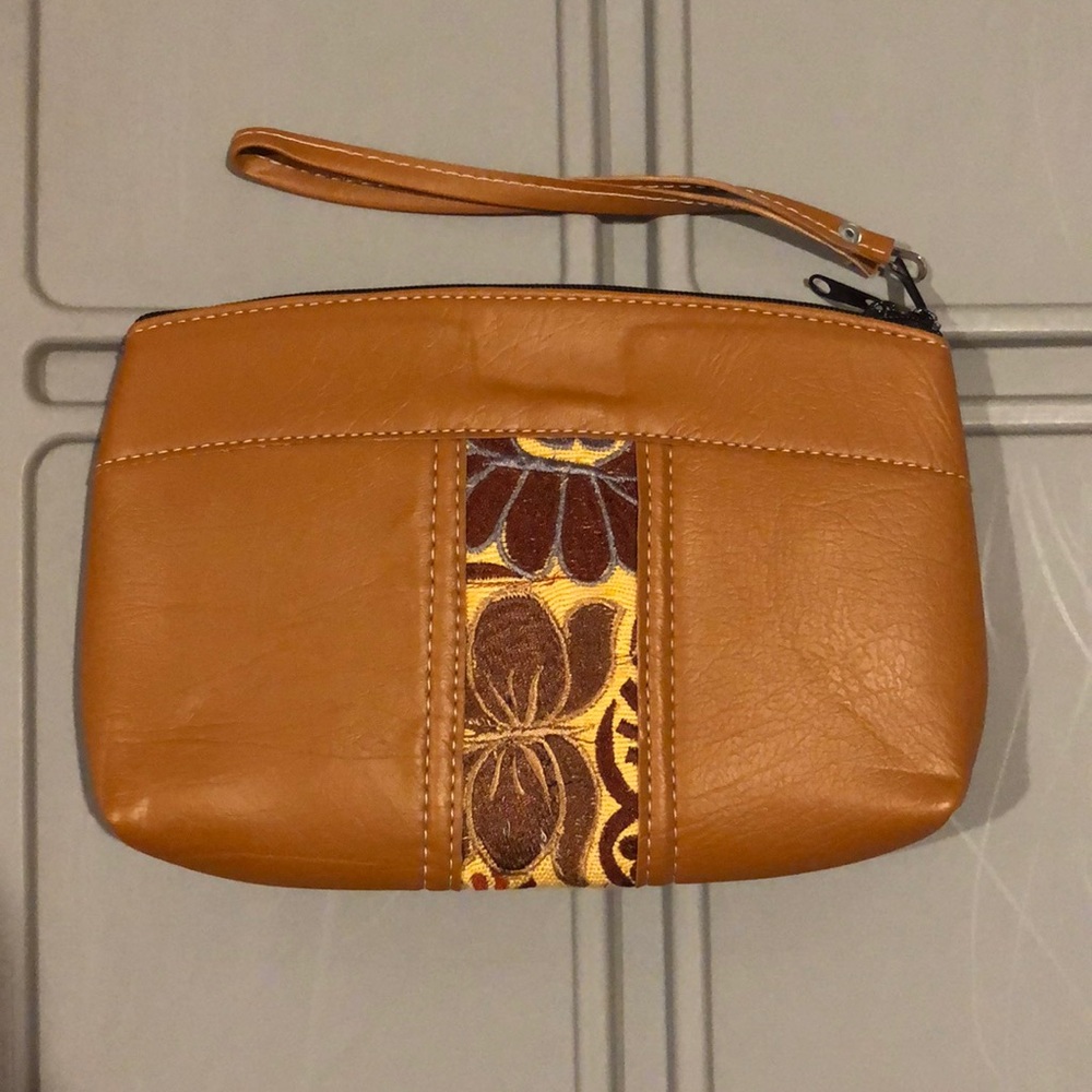 Leather embroidered clutch